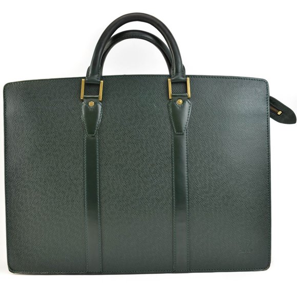 LOUIS VUITTON: Baltik Green "Taiga" Leather "LV" Portfolio/Laptop/Briefcase (ou) - Picture 4 of 12